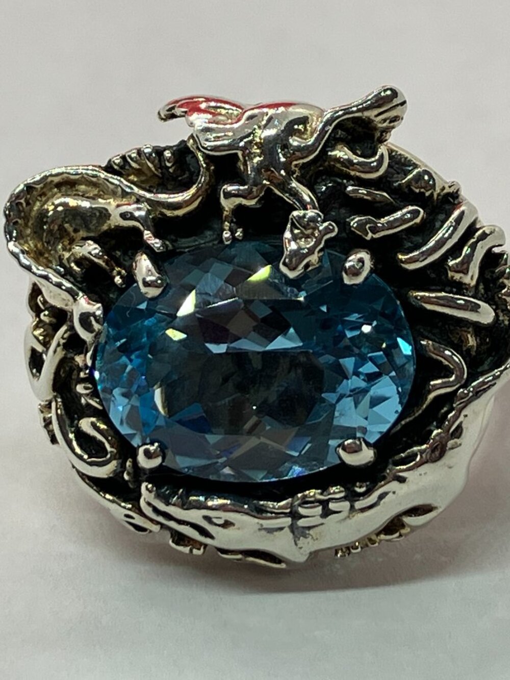 CARLOS FALCHI Blue Stone Crocodile Dragon Sterling Silver Ring Sz 8 1/2
